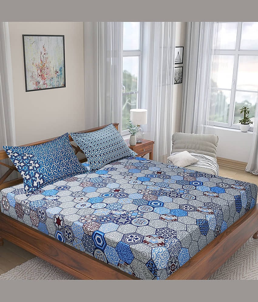 Home Candy Cotton King Bedsheet ( Blue )