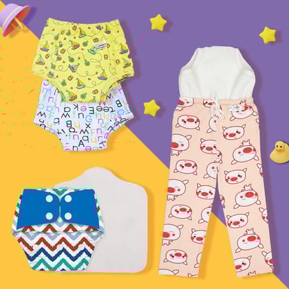 Snugkins Cloth Diapers, Potty Training Pants, Pajamas Combo Pack of 4-Size 1 (1 - 2) years