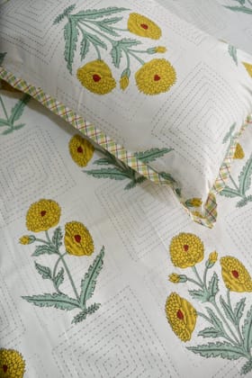 Yellow poppy cotton Bedsheet : Designer elegance - Super King 108x108 inches