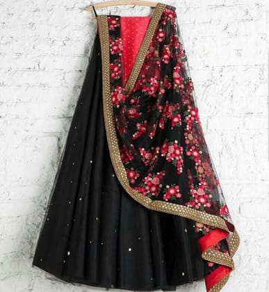 Awesome Black Color Embroidered Semi-stitched Party Wear Lehenga Choli
