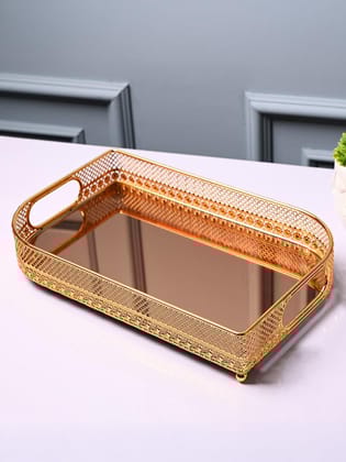 VON CASA Golden Round Medium Tray - Leaf Design VON CASA Golden Round Medium Tray - Leaf Design