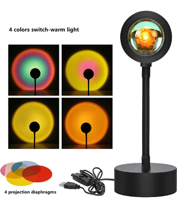 FSN Sunset Lamp Projection, 4 in 1 Color Sunset Lamps Lightings for Photography Room Bedroom Car Night Lamp - Pack of 1