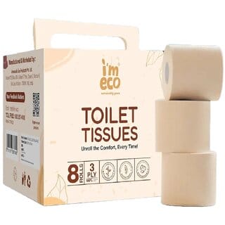 IMECO Soft Bamboo Toilet Paper Rolls (3 Ply 8 Tissue Rolls with 220 Pulls each) - Pack of 1