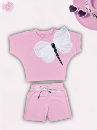 Girls pink Shorts Co-Ord Set [GCS-2550](3-11Years)-9-10Y (Size - 32) / Pink / Imported