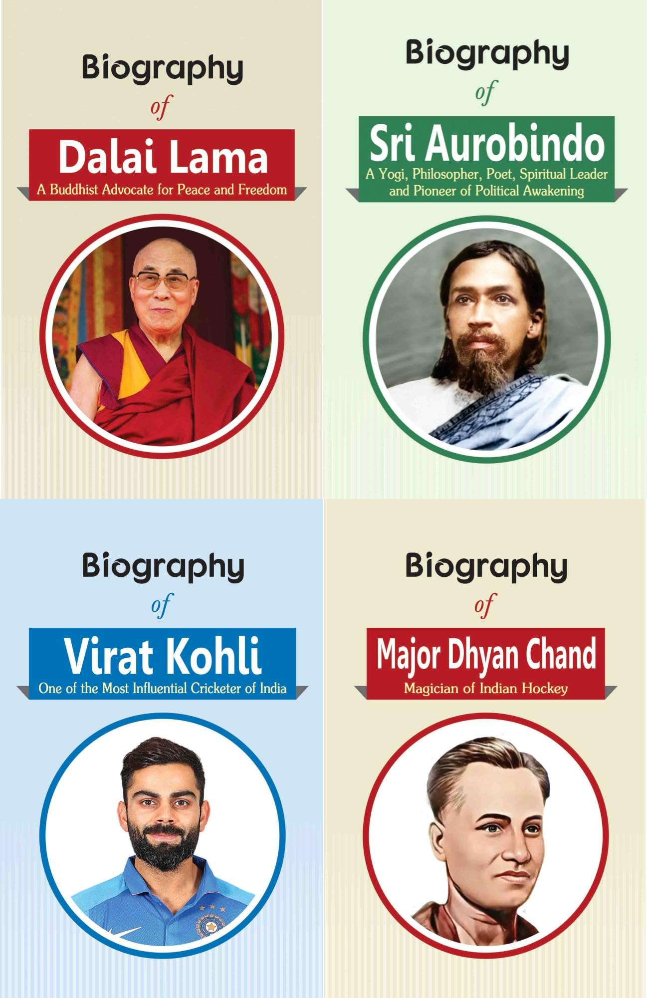 Biography of Dalai Lama, Virat Kohli, Sri Aurobindo & Major Dhyan Chand (Set of 4 Books) [Paperback] [Sep 24, 2023] RPH Editorial Board