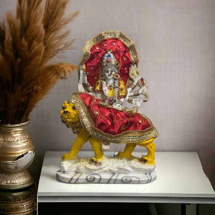 Maa Sherawali Jagdambe Durga Ji Mata Ji Costume Idol Marble Look Murti H 31 cm-Marble Dust