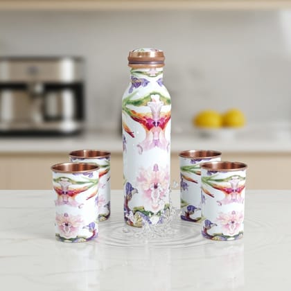 Copper Water Bottle Set with 4 Glasses 1 Liter | Family Drinkware Set , Height : 3.8 Inch (BCMAS146 B)