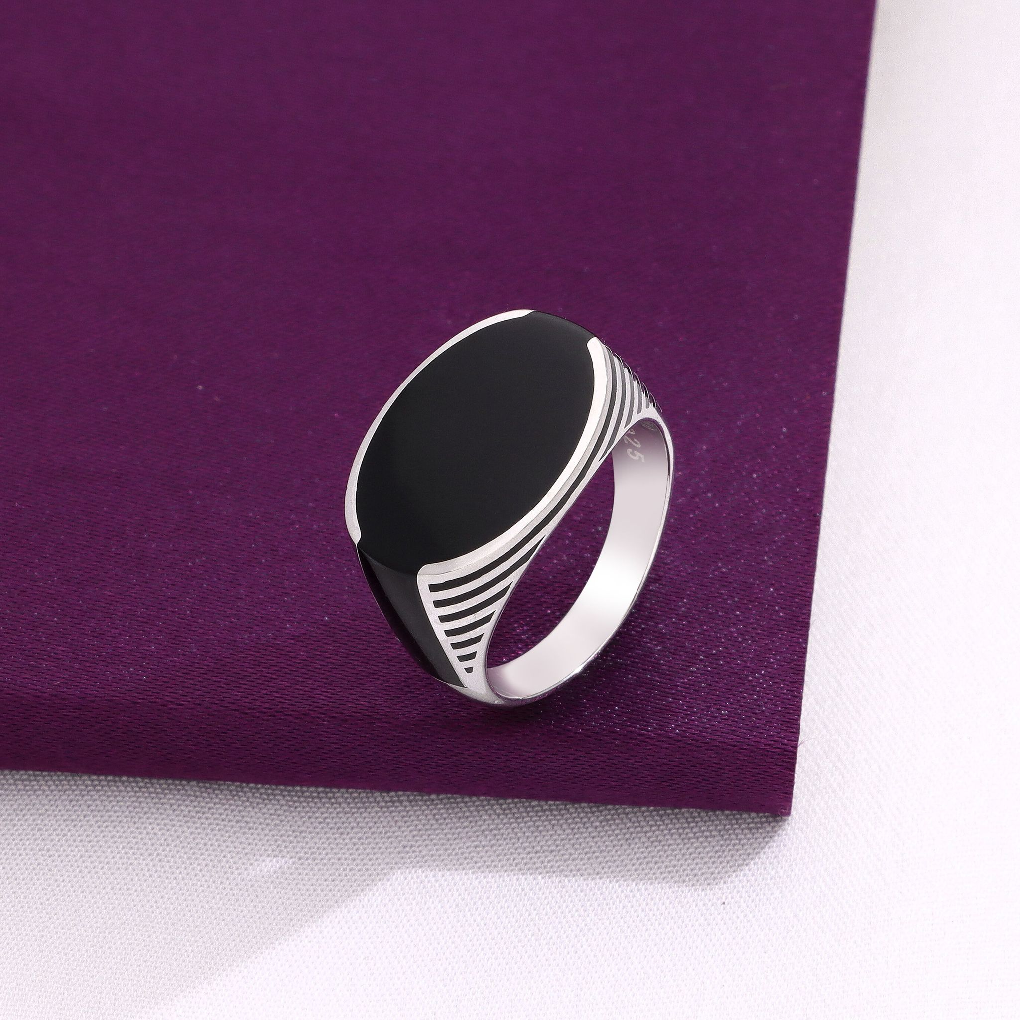 Men’s Oval Black Stone Silver Ring-None / Silver / US 9 (19 mm Diameter)