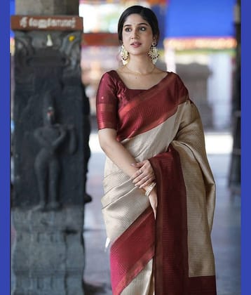 Samah Art Silk Woven Saree With Unstitched Blouse Piece ( Off White )