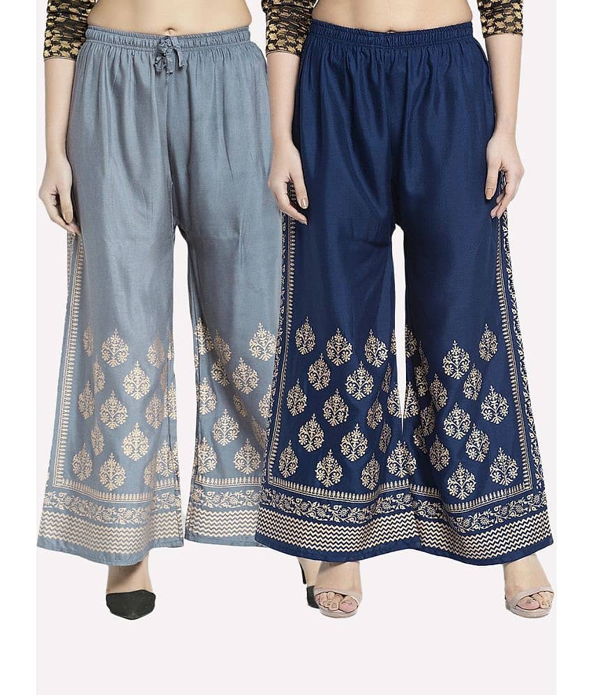 OMAYA - Black Rayon Flared Women's Palazzos ( Pack of 2 )