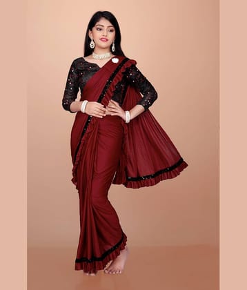 KV Fashion Lycra Ready To Wear Saree For Baby Girls ( Maroon , Pack of 1 )