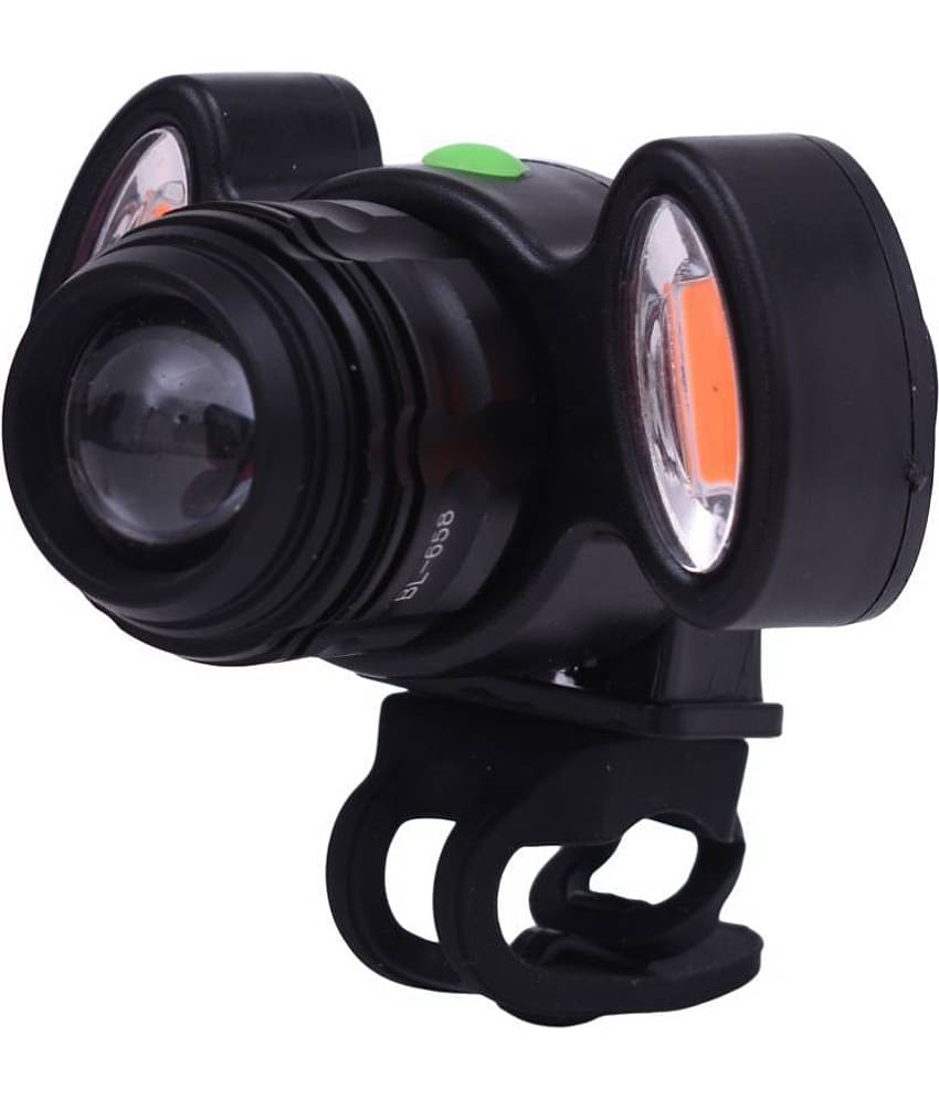 Dark Horse Bicycle Zoom-Able Feature 4 Mode Headlight + Holder Clip Mount Different Modes with 2 Warning Lights, USB Rechargeable (Black)