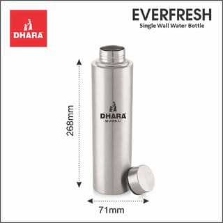 Dhara Stainless Steel EVERFRESH 1000 Single Wall Stainless Steel Fridge Water Bottle, 960ml, Silver,  Fridge Bottle  L