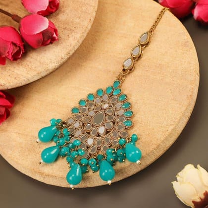 Gold-Plated Mirror-Studded Maang Tikka