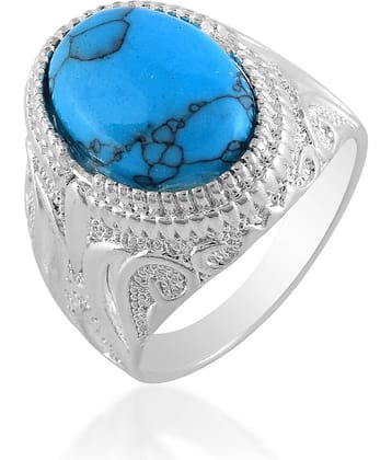 Vintage Sterling Silver Plated Turquoise Ring Oval Blue Finger Ring
