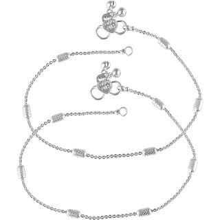 Vighnaharta Traditional White Metal Anklets Payal Pair for Women Girls  [VFJ1005PYL]