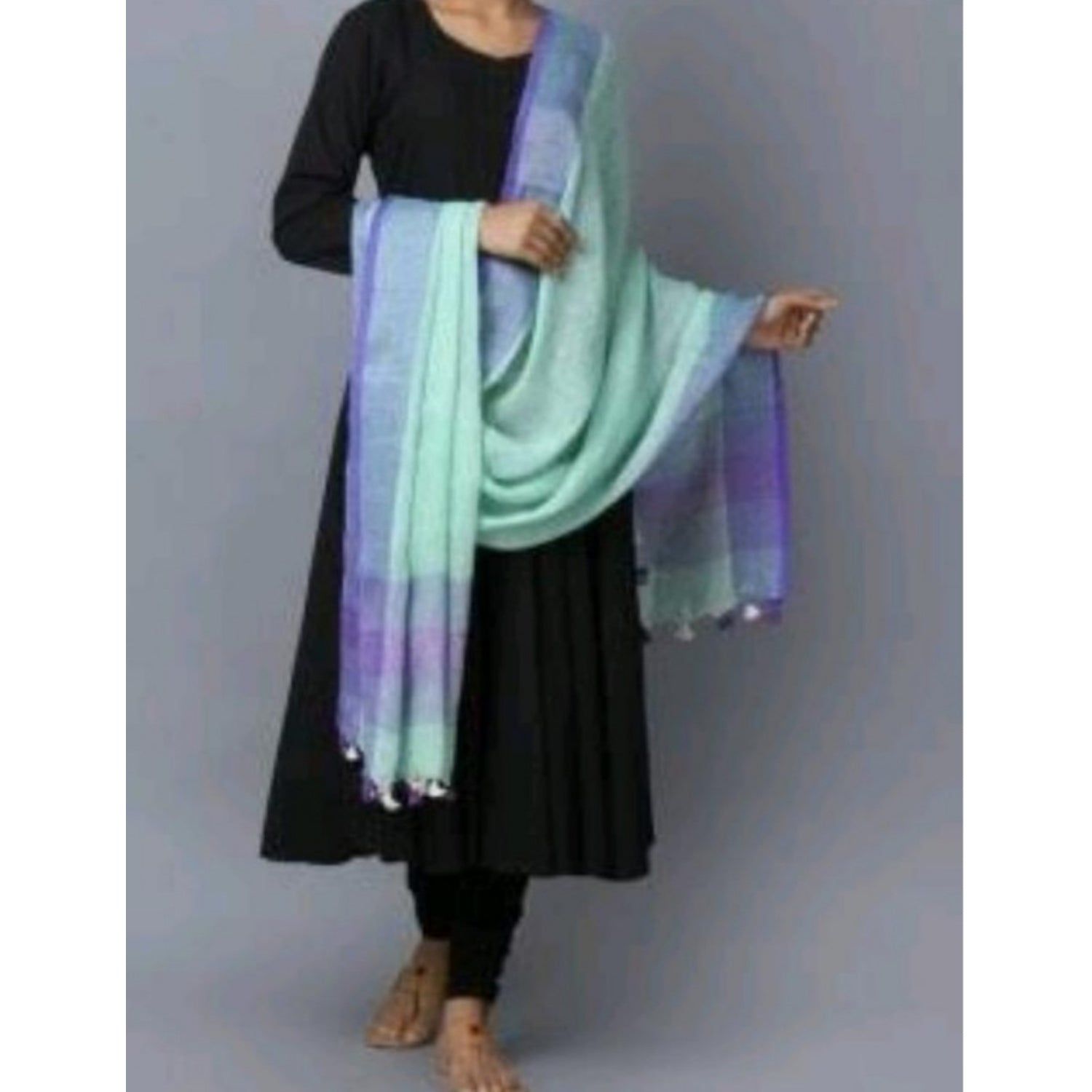 Calm Hand Dyed Pure Linen Sea Green Dupatta