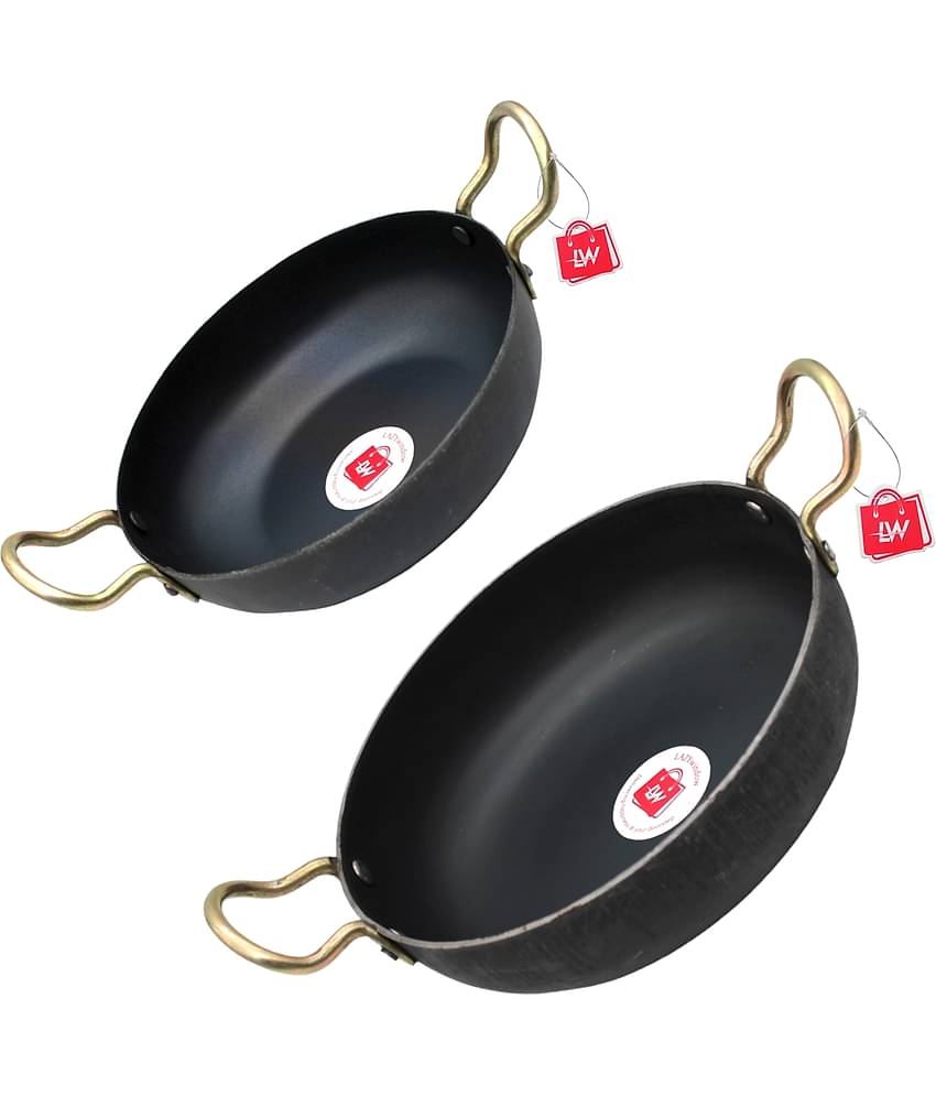 LAZYWINDOW Iron Kadhai Black Iron No Coating Cookware Sets ( Set of 1 )