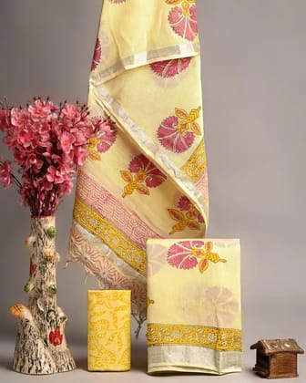 Linen Cotton Suits  Bagru Hand Block Printed Linen Suits With Zari BorderSize:-Top & Dupatta:- Linen Cotton  (2.50+2.50) mtrsBottom :-Cotton 2.50 mtrs