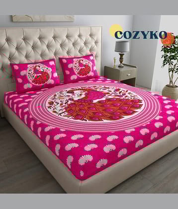 COZYKO Cotton 1 Double Bedsheet with 2 Pillow Covers ( Pink )