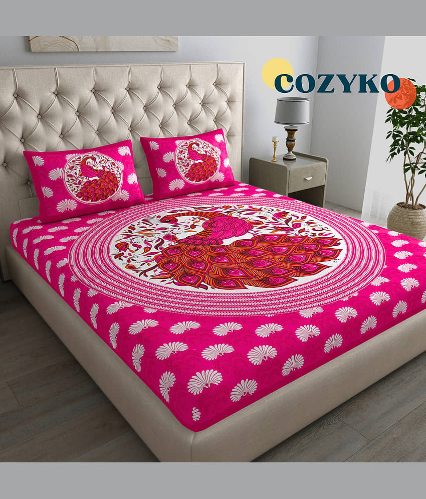 COZYKO Cotton 1 Double Bedsheet with 2 Pillow Covers ( Pink )