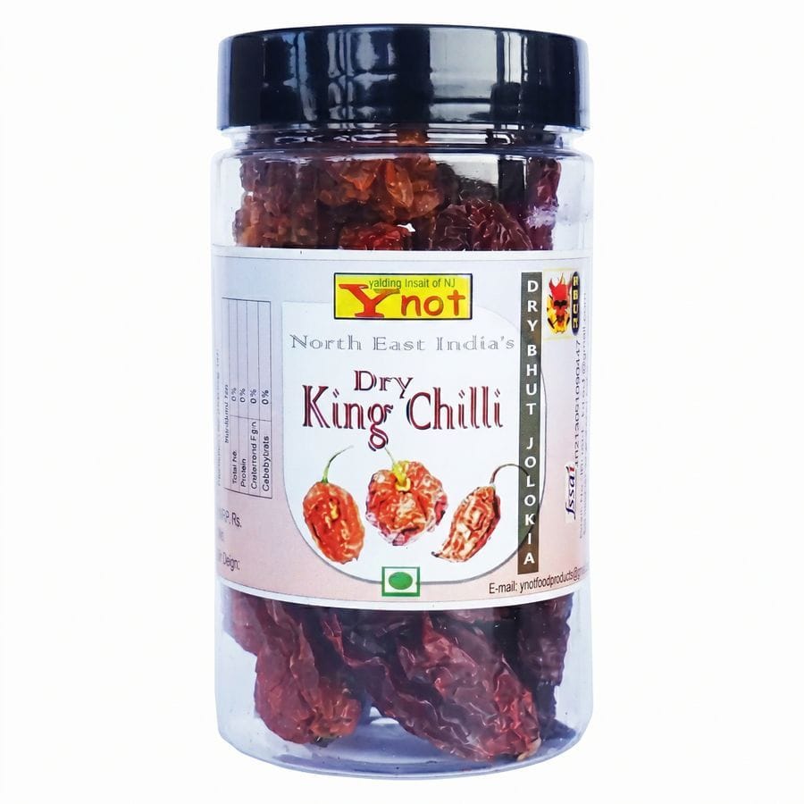 Y Not North East India's Dry King Chilli (Bhut Jolokia) - 50 gm - One plastic jar