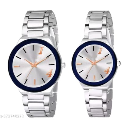 Silver Men and Women CD Lok Analog Couple Watch Set – Stylish Matching Watches for Couples, Premium Metal Strap
