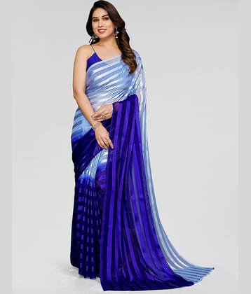 ANAND SAREES Satin Striped Saree With Unstitched Blouse Piece ( Light Blue )