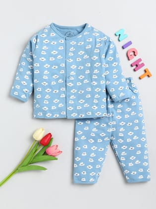 Blue Clouds Full Sleeve Nightwear Set-3-6 m