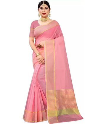 INDIAN SILKS Cotton Silk Solid Saree With Unstitched Blouse Piece ( Magenta )