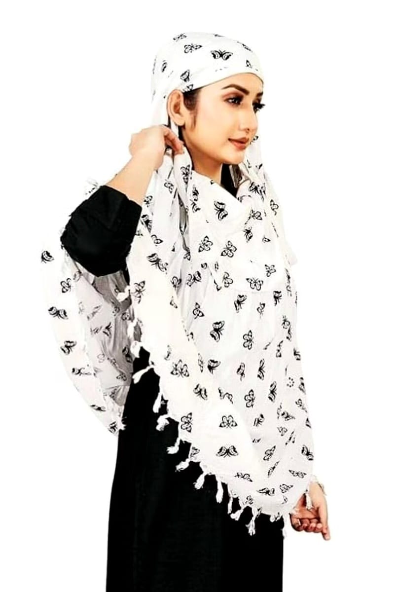 Shiv Textiles White Printed Scarf Pure Cotton Soft Breathable Neck Wrap Headscarf Lightweight Sun Protection Stole Daily Wear Fashion AccessoryRejected (143 chars)