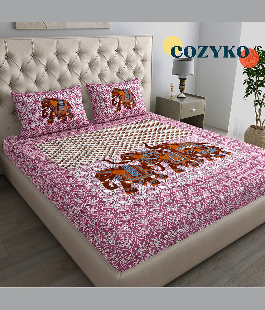 COZYKO Cotton 1 Double Bedsheet with 2 Pillow Covers ( Pink )
