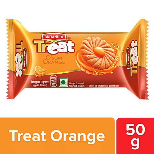 Britannia Treat O'som Orange Cream Biscuit - Ready To Eat, 50 g