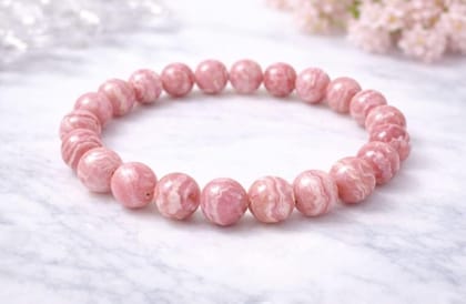 Natural Crystal 8mm Rhodochrosite Bracelet (Pink)-PID64913 Natural Crystal 8mm Rhodochrosite Bracelet (Pink)-PID64913
