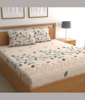 chhavi india Microfibre Abstract Fitted 1 Bedsheet with 2 Pillow Covers ( Double Bed ) - Beige