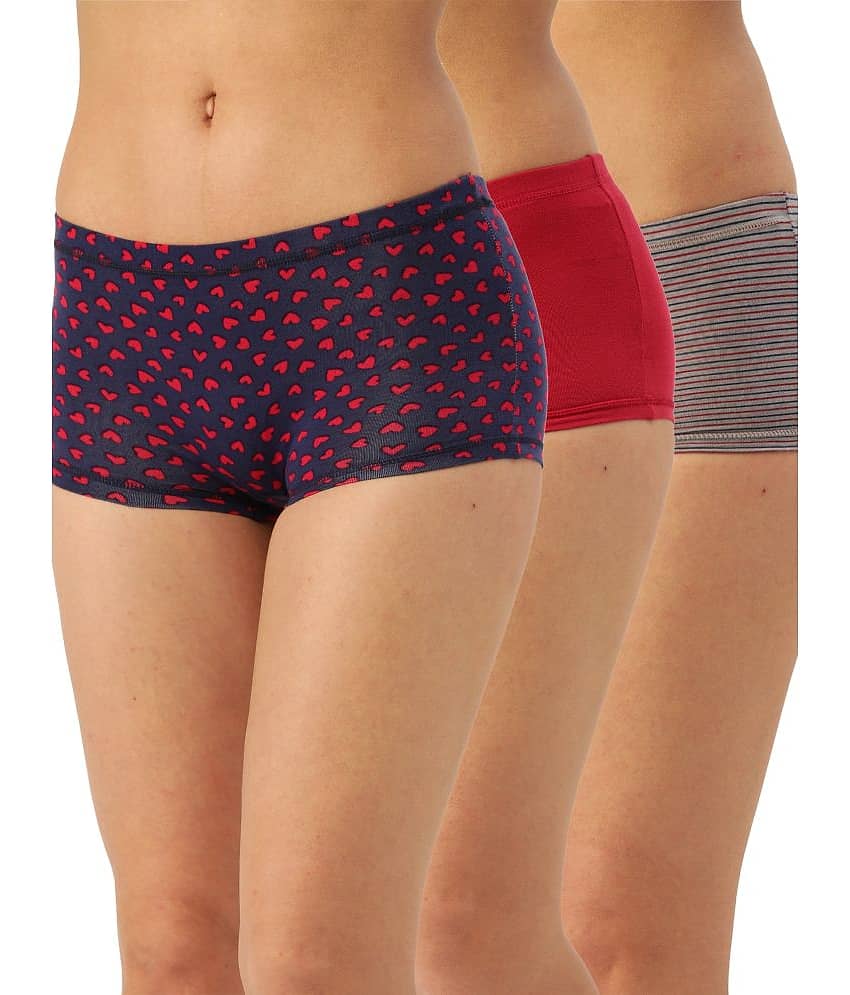 Leading Lady Pack of 3 Cotton Solid Women's Boy Shorts ( Multi Color )