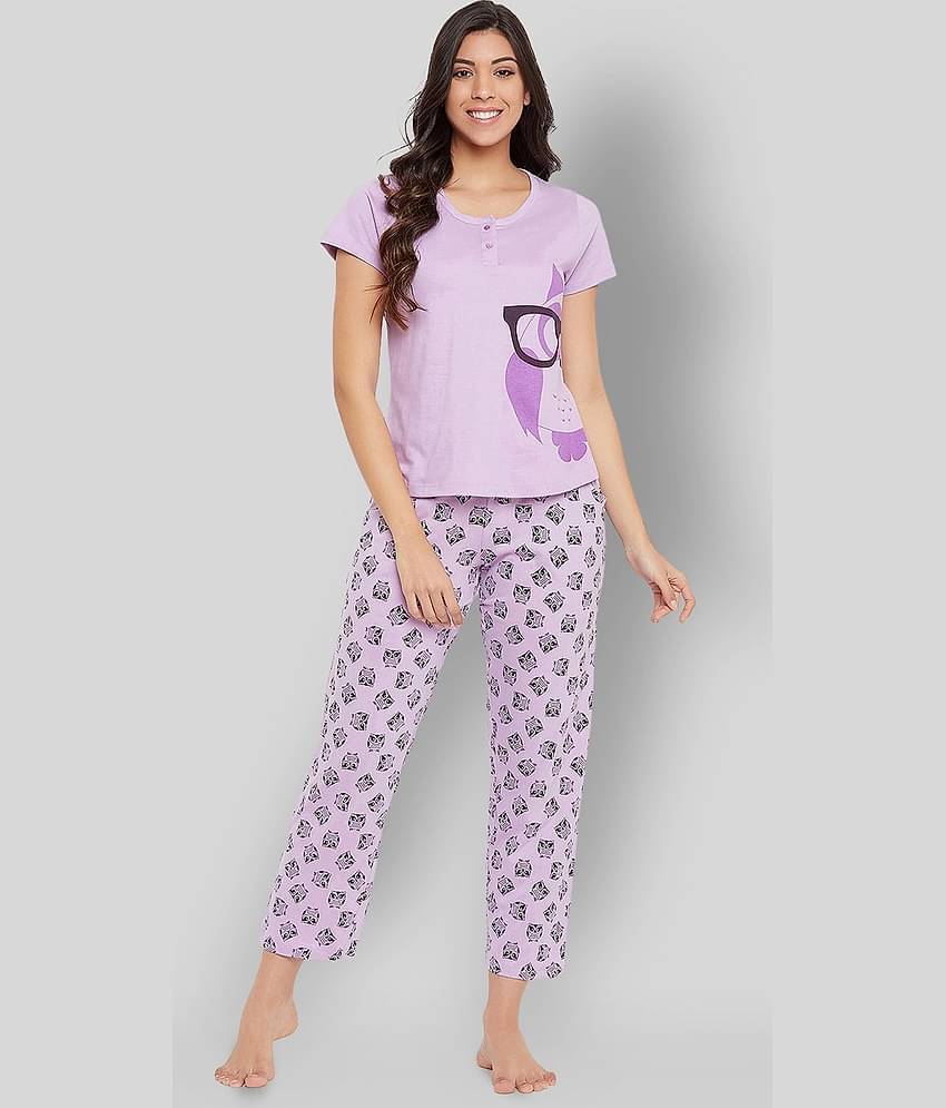 Clovia - Purple Cotton Women's Nightwear Nightsuit Sets ( Pack of 1 )