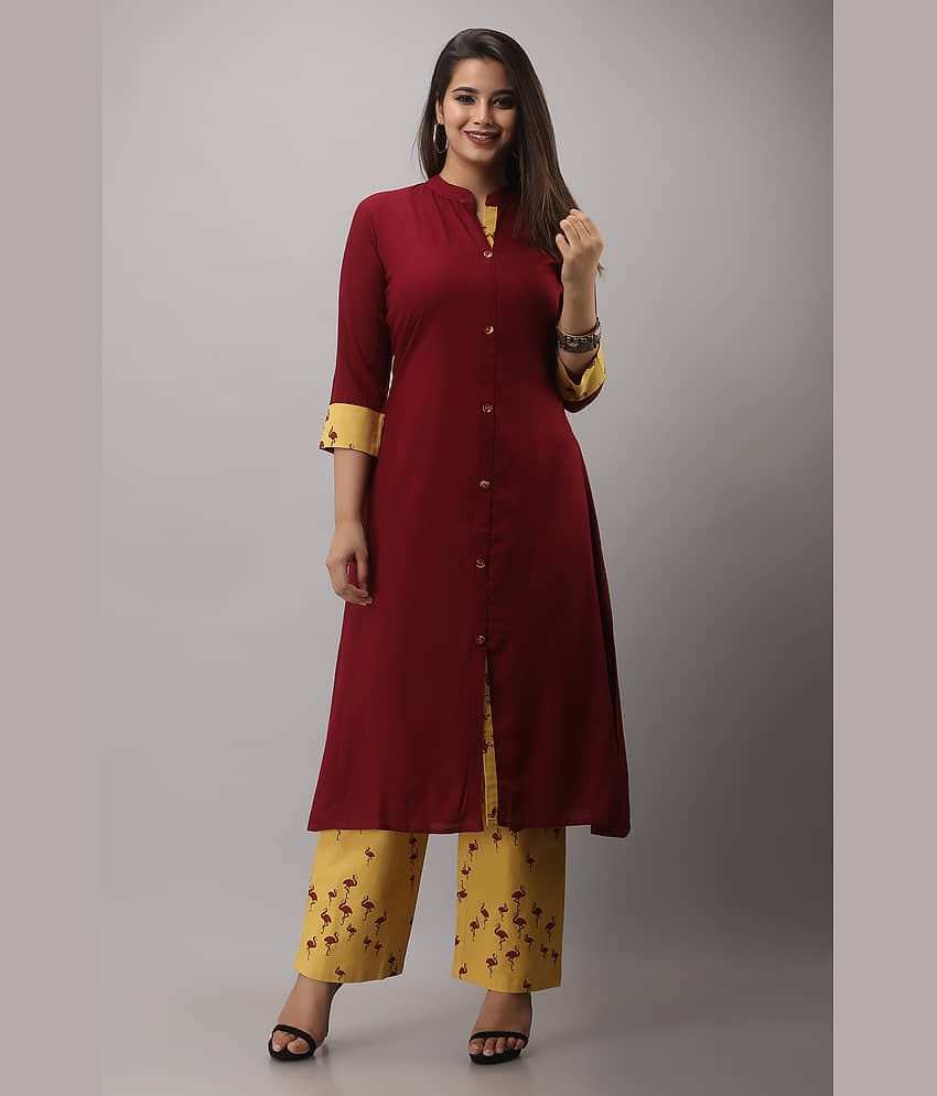 MAUKA Rayon Solid Kurti With Palazzo Women's Stitched Salwar Suit - Maroon ( Pack of 1 )