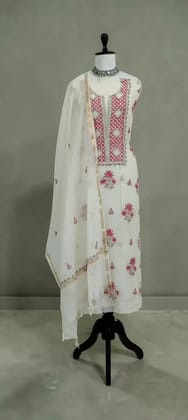 Handwoven Lucknow Chikankari Hand-Embroidered Mul Cotton Dress Material