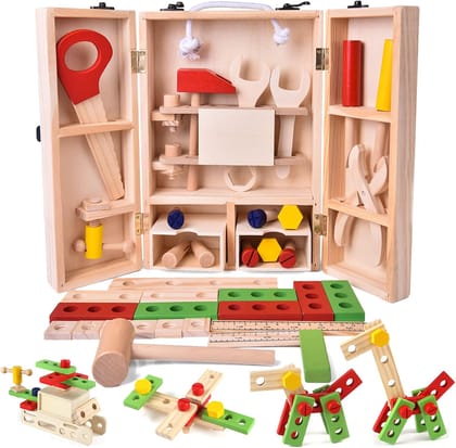 Wooden Tool Kit | Construction Tools Toy Set for for Toddler