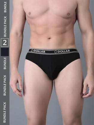 Men's Assorted Pack of 2 Solid Cotton Brief With Double Pouch Support