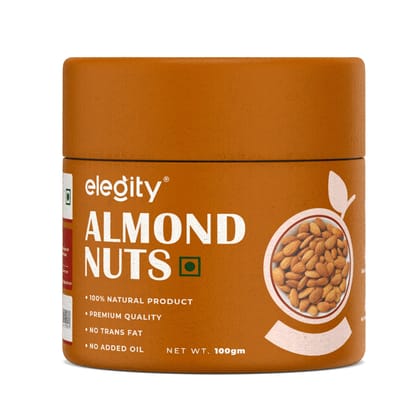 Elegity Plain Almonds - Dry Fruit Papertube|Nutritious & Delicious Badam Almonds, 100 gm