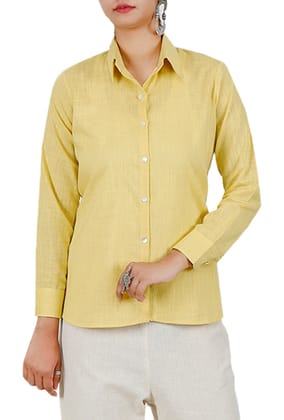 Yellow Button Down Full Sleeves Shirt In Pure Cotton-XXXL