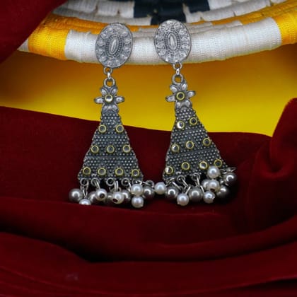 Oxidized Silver Earrings with Pearls and Stones For Girls Women Oxidized Silver Earrings with Pearls and Stones For Girls Women