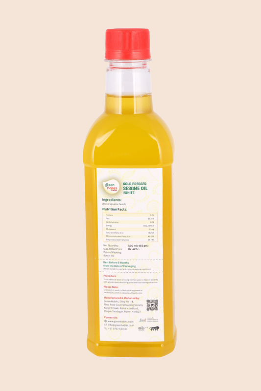 Green Habits Cold Pressed White Sesame Oil (500ml) | 100% Natural Lakdi Ghana | Cooking & Skincare