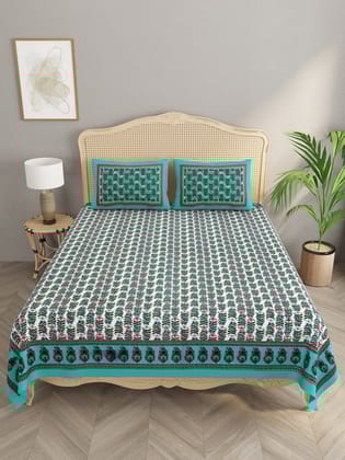 Floral Print Cotton Double King Bedsheet with 2 Pillow Covers-Ethnic Motifs / Double King (90X108 Inches) / Regular