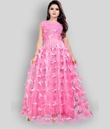 Apnisha - Pink Flared Net Women's Stitched Ethnic Gown ( Pack of 1 )