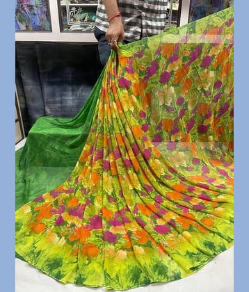Sanwariya Silks Georgette Printed Saree With Unstitched Blouse Piece ( Green )