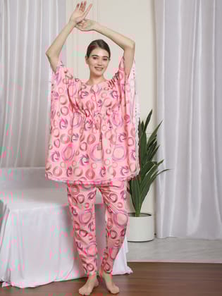 GEOMETRIC PRINTED RAYON CO-ORD SET WITH TROUSERS-M / Pink