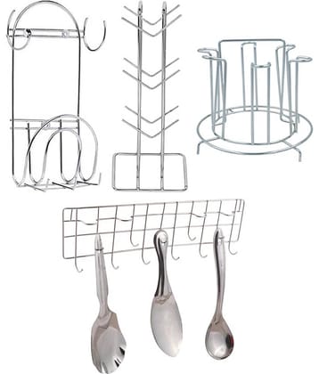 JISUN - Silver Stainless Steel Storage Racks ( Pack of 4 )